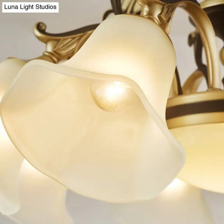 Traditional Flared Frosted Glass Ceiling Light Chandelier - 3/6 Lights Brass Finish