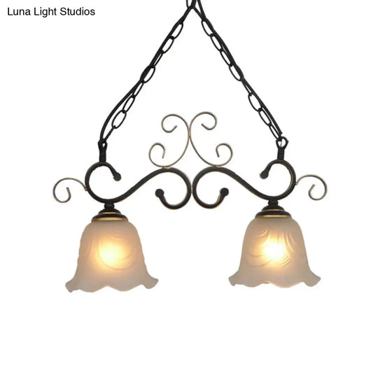 Traditional Flared Frosted Glass Pendant Light Fixture - 2/3 Lights Black