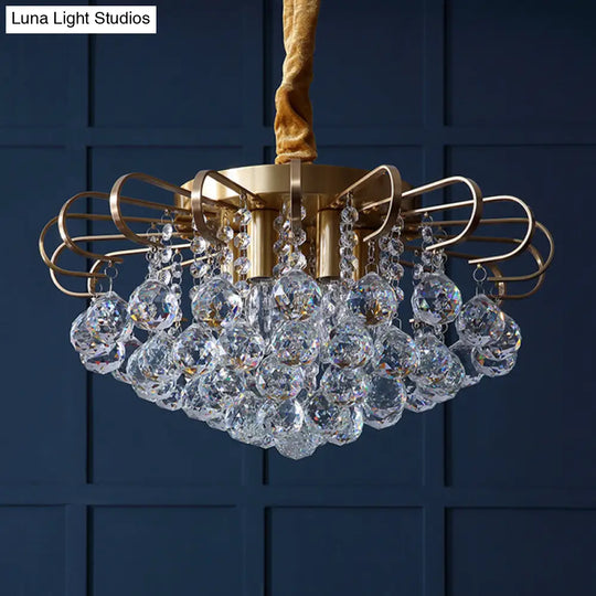 Traditional Floral Pendant Chandelier With Crystal Balls In Gold - 3/5 Bulb Option 14/18 Wide