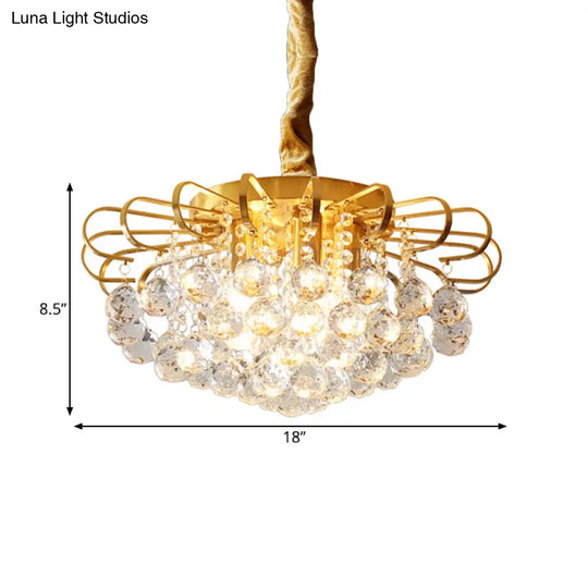 Traditional Floral Crystal Ball Pendant Chandelier In Gold - 3/5 Bulbs 14’/18’ Wide