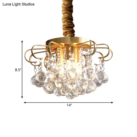 Traditional Floral Pendant Chandelier With Crystal Balls In Gold - 3/5 Bulb Option 14/18 Wide