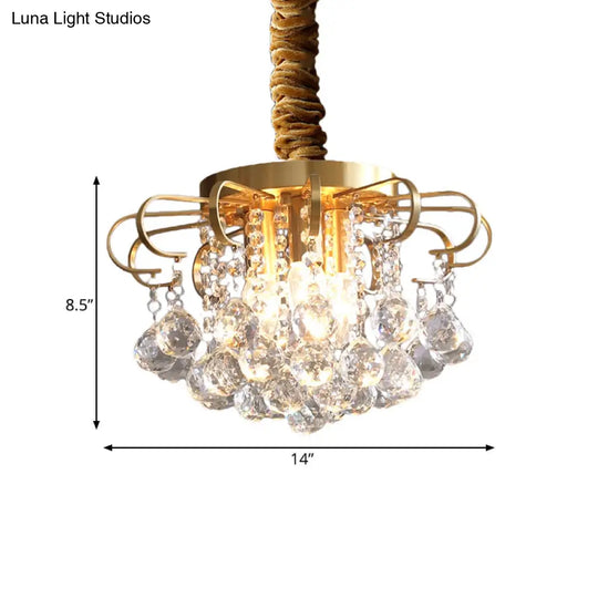 Traditional Floral Crystal Ball Pendant Chandelier In Gold - 3/5 Bulbs 14’/18’ Wide