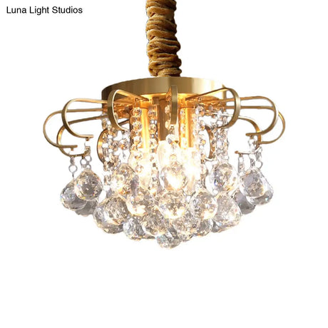 Traditional Floral Crystal Ball Pendant Chandelier In Gold - 3/5 Bulbs 14’/18’ Wide