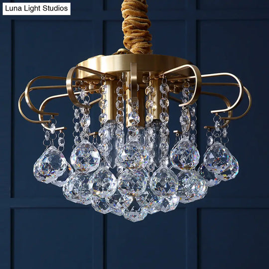 Traditional Floral Pendant Chandelier With Crystal Balls In Gold - 3/5 Bulb Option 14/18 Wide / 14
