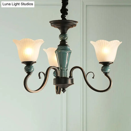 Traditional Flower Shade Ruffled Glass Ceiling Chandelier For Living Room Lighting
