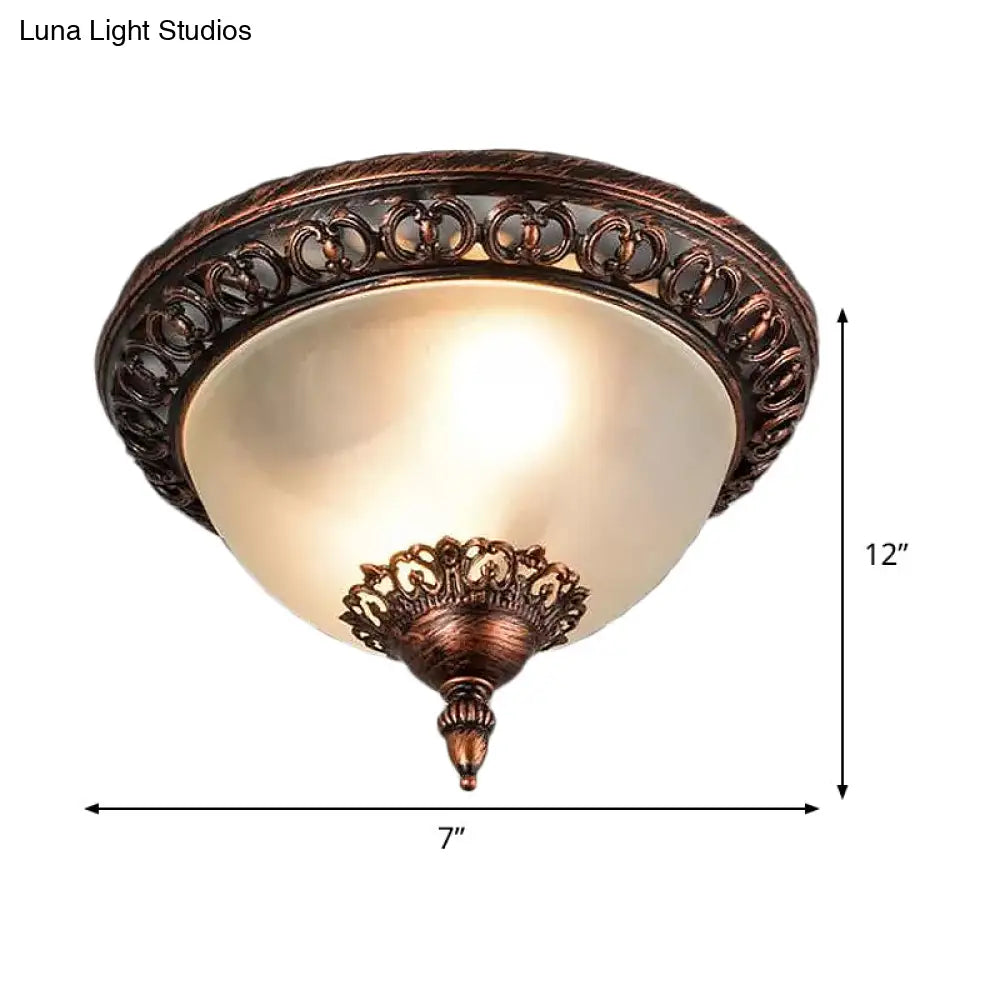 Traditional Flush Mount Ceiling Light Fixture With Frosted Glass - Bowl Living Room Lighting (2