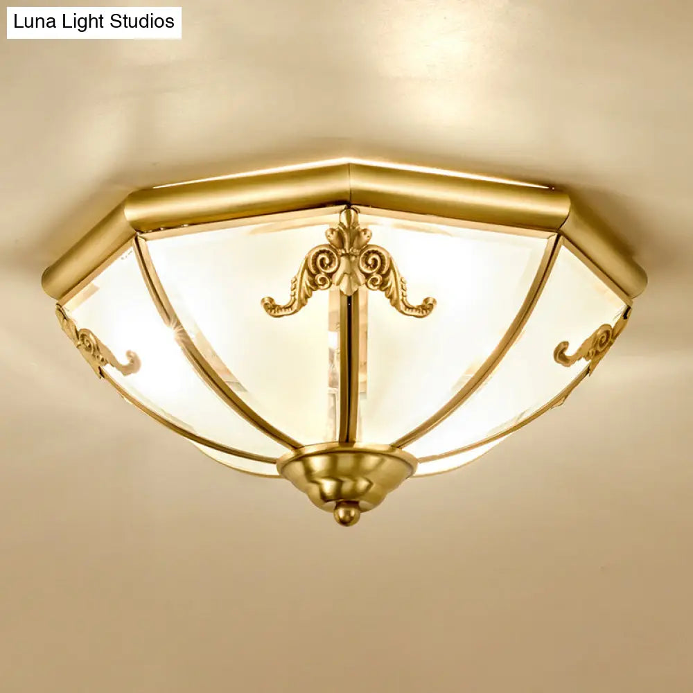 Traditional Flush Mount Ceiling Light For Dining Rooms - Dome Frosted Glass Shade Gold / 14