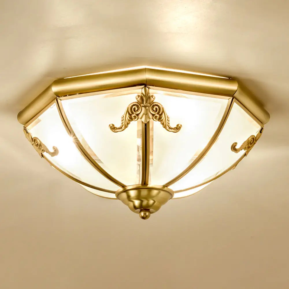 Traditional Flush Mount Ceiling Light For Dining Rooms - Dome Frosted Glass Shade Gold / 14’