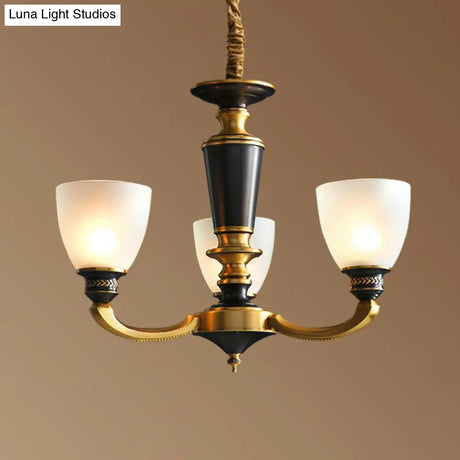 Traditional Frosted Glass Bell Chandelier - Black-Bronze Hanging Ceiling Light For Living Room