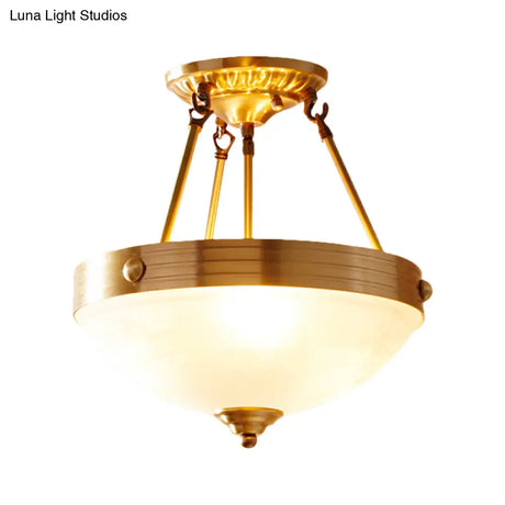 Traditional Frosted Glass Bowl Semi Flush Light - Gold 3 Lights For Dining Room 12’/16’/19.5’ Wide