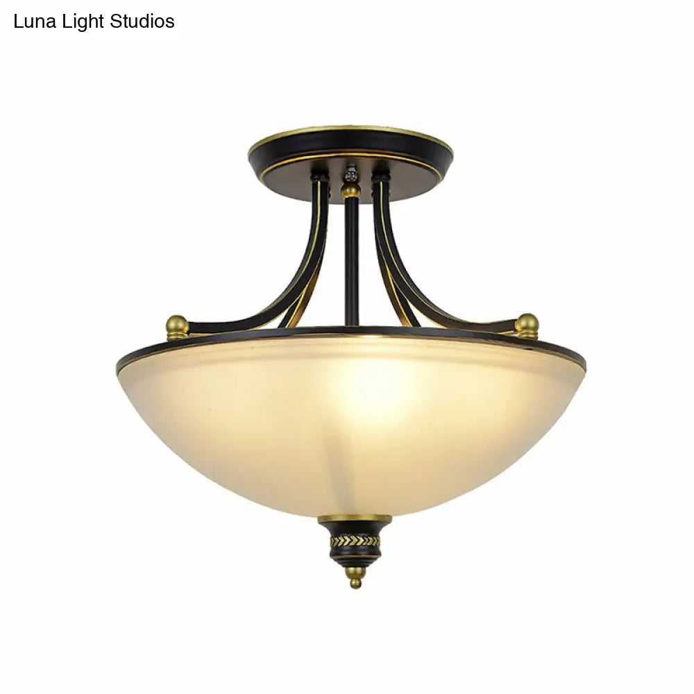 Traditional Frosted Glass Bowl Shaped Kitchen Ceiling Light Fixture - 4-Light Semi Flush