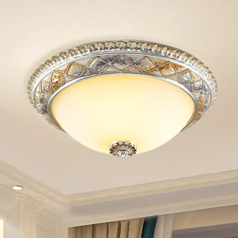 Traditional Frosted Glass Dome Ceiling Light Fixture - 14’/16’/19.5’ Gold/Silver Finish Flush