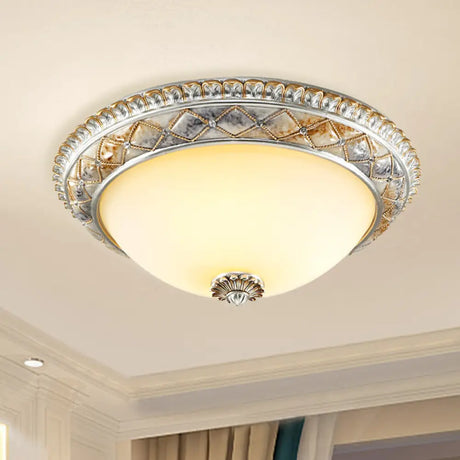 Traditional Frosted Glass Dome Ceiling Light Fixture - 14’/16’/19.5’ Gold/Silver Finish Flush