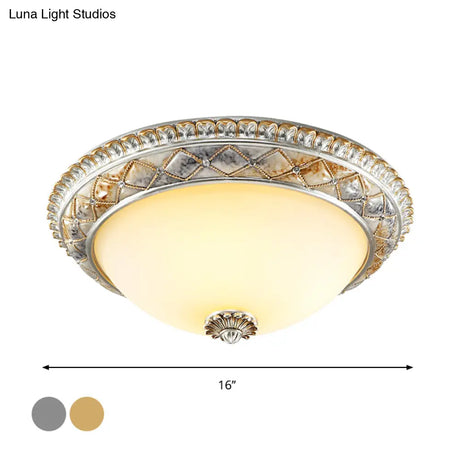 Traditional Frosted Glass Dome Ceiling Light Fixture - 14’/16’/19.5’ Gold/Silver Finish Flush