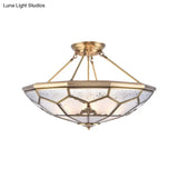 Traditional Frosted Glass Semi Flush Mount For Corridor - Gold Wide 14’/16’/18’ 3/4/6 Lights