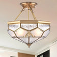 Traditional Frosted Glass Semi Flush Mount For Corridor - Gold Wide 14’/16’/18’ 3/4/6 Lights / 14’