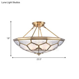 Traditional Frosted Glass Semi Flush Mount For Corridor - Gold Wide 14’/16’/18’ 3/4/6 Lights
