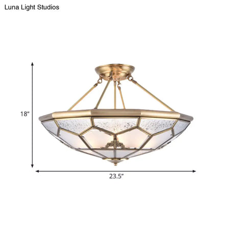 Traditional Frosted Glass Semi Flush Mount For Corridor - Gold Wide 14’/16’/18’ 3/4/6 Lights