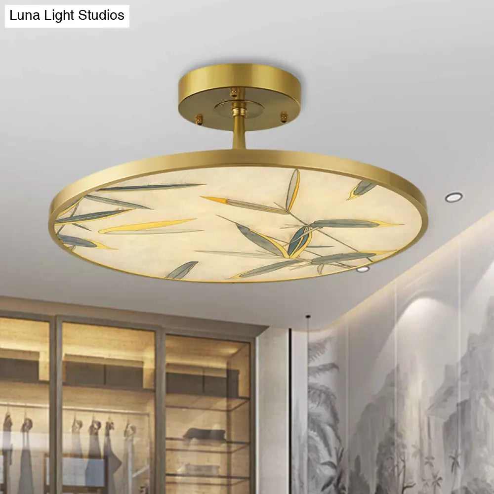 Traditional Frosted Glass Semi Flush Mount Light In Gold - 16’/23.5’ Width