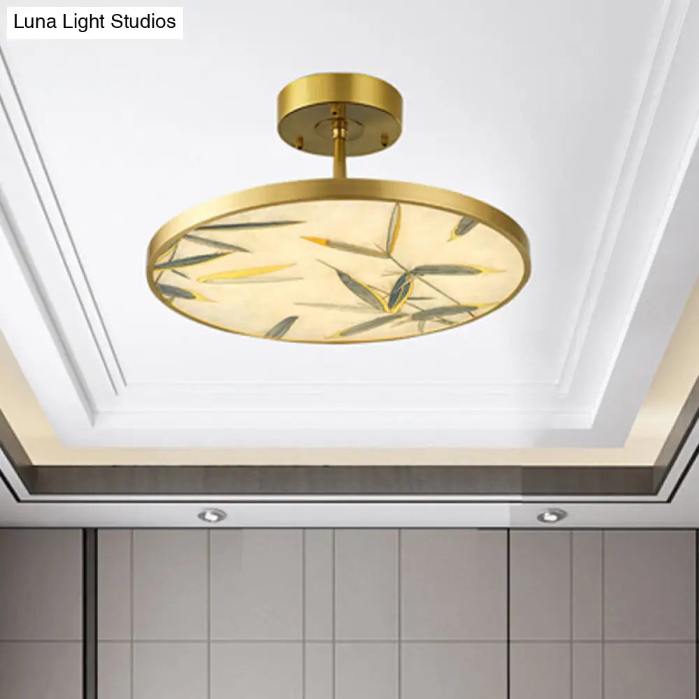 Traditional Round Frosted Glass Ceiling Fixture - 16/23.5 Wide 1 Light Semi Flush Mount Gold Finish