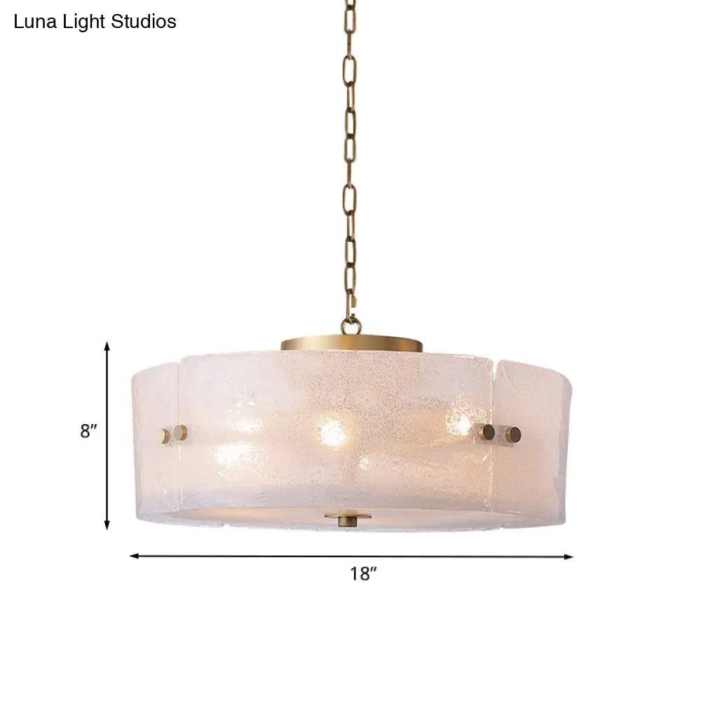 Traditional Frosted White Glass Chandelier - Circular Design With 4 Brass Pendant Lights