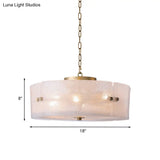 Traditional Frosted White Glass Chandelier - Circular Design With 4 Brass Pendant Lights