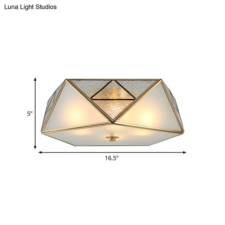 Traditional Geometric Curved Frosted Glass Panel Ceiling Flush Mount - 4/5 Lights Light In Brass