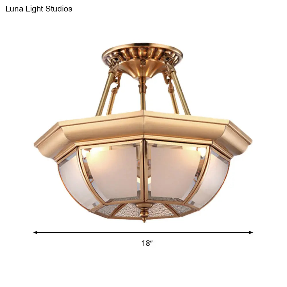 Traditional Glass Bowl Dining Room Ceiling Light Brass Semi Flush Mount 3/4 Bulbs 14’/16’/18’ Dia