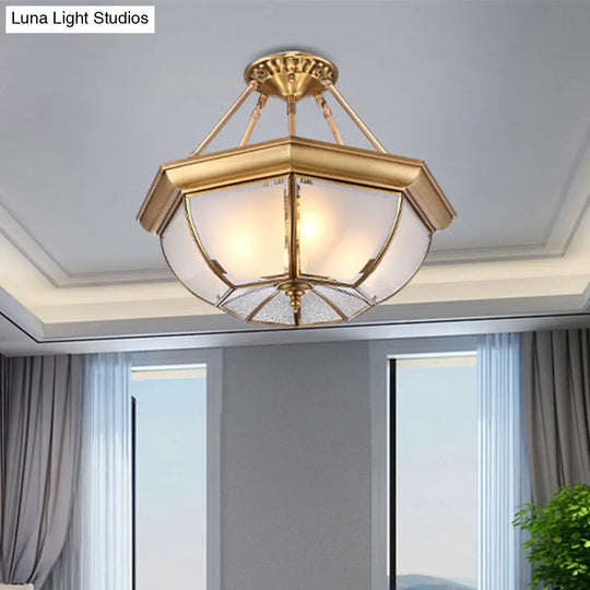 Traditional Glass Bowl Dining Room Ceiling Light Brass Semi Flush Mount 3/4 Bulbs 14’/16’/18’