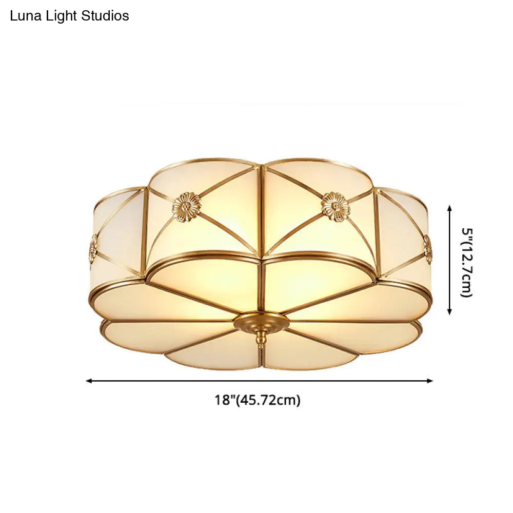 Traditional Glass Brass Close-To-Ceiling Light Fixture - Clover Flush Mount