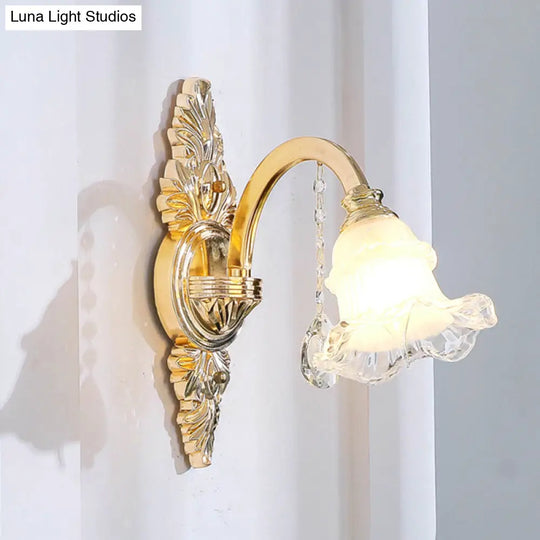 Traditional Glass Chandelier With Gold Floral Shade Ceiling Lighting And Crystal Draping For Living