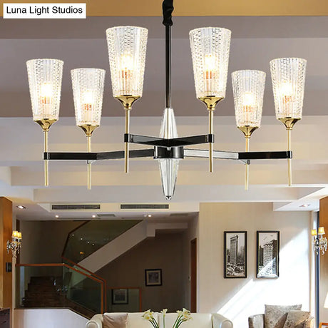 Traditional Glass Cone Pendant Chandelier - Clear 6/8 Lights Ideal For Living Room