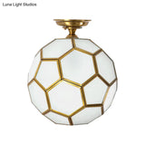 Traditional Glass Semi Flush Ceiling Lamp In Brass - Clear/Cream/Textured White 8 - 16’ Wide