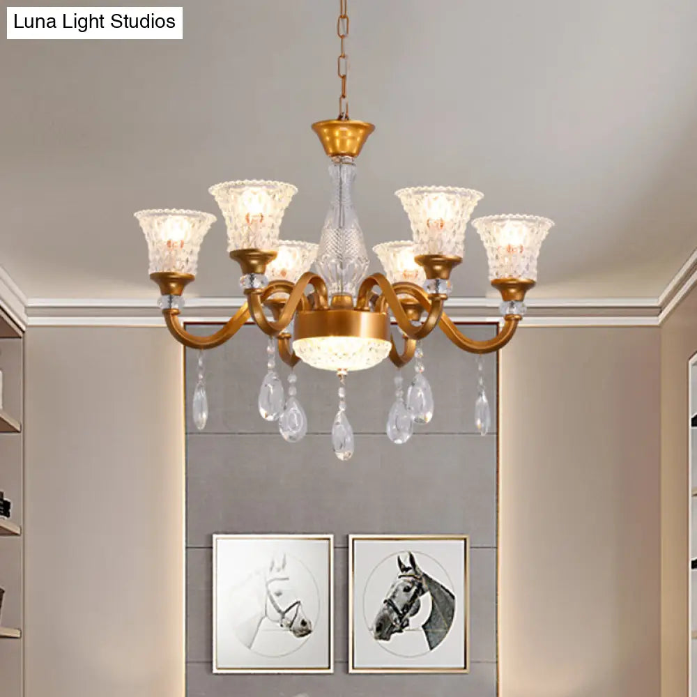 Traditional Gold Bell-Shaped Chandelier With Clear Crystal Glass Pendant - Ideal For Parlor 3/6/8