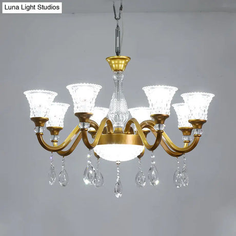 Traditional Gold Bell-Shaped Chandelier With Clear Crystal Glass Pendant - Ideal For Parlor 3/6/8