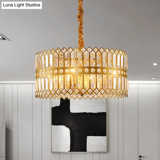 Traditional Gold Crystal Chandelier Pendant Light - 3/4 Lights Drum Hanging Lamp