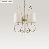 Traditional Gold Cylinder Chandelier: Fabric 3-Bulb Bedroom Hanging Lamp With Metal And Crystal