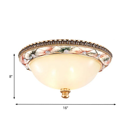 Traditional Gold Domed Glass Ceiling Mounted Lamp - 16/19.5 Wide 3-Head Flush Lighting For Bedroom