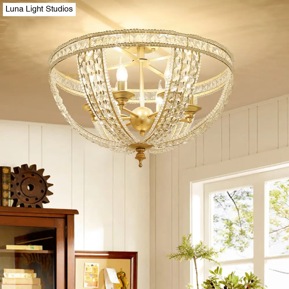 Traditional Gold Finish Crystal Strand Ceiling Light Fixture - 3/4 Lights Semi Mount 14’/18’ Wide