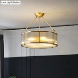 Traditional Gold Floral Hanging Lamp With Clear Ribbed Glass - Elegant Living Room Chandelier Light