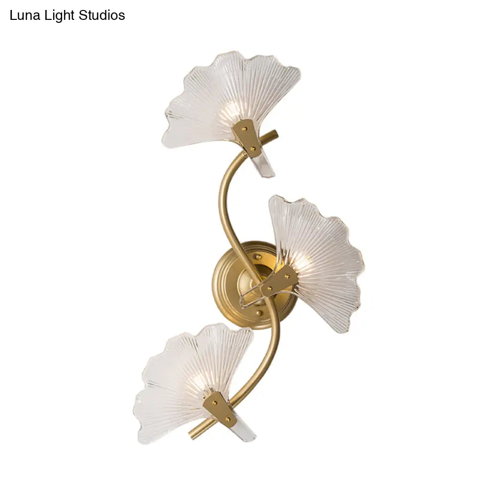 Traditional Gold Ginkgo Sconce Light - Elegant Metal Wall Lighting Fixture For Dining Room (1/3