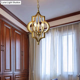 Traditional Gold Metal Hanging Candle Chandelier With Cage For Dining Room - 3 Bulbs 12.5/28 Wide