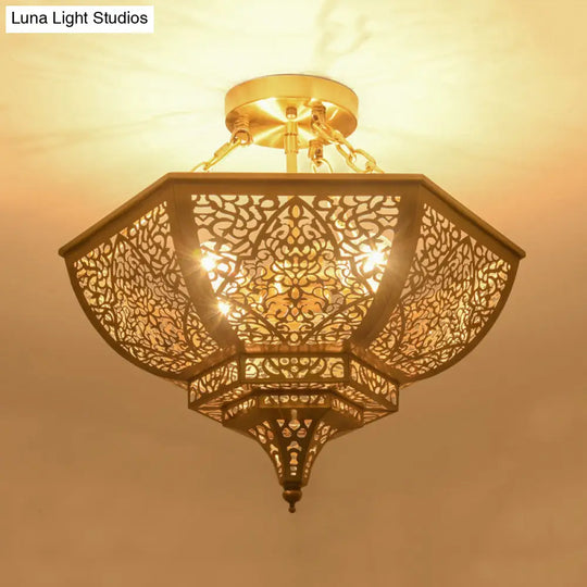 Traditional Gold Metal Semi Flush Mount Light - Bowl Dining Room Ceiling Fixture
