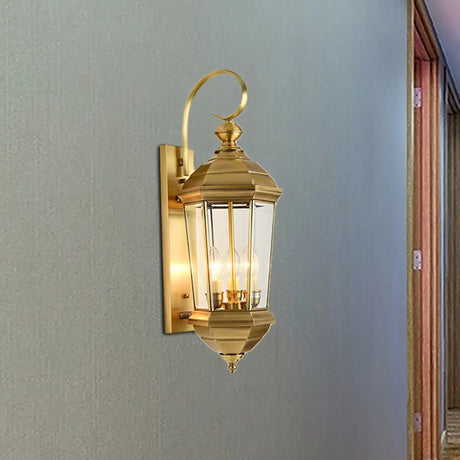 Traditional Gold Outdoor Lantern Wall Sconce - Metal 1-Bulb Light Fixture