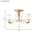 Traditional Gold Pear Shaped Bedroom Ceiling Light With Milk Glass Semi Mount - 3/6 Bulbs