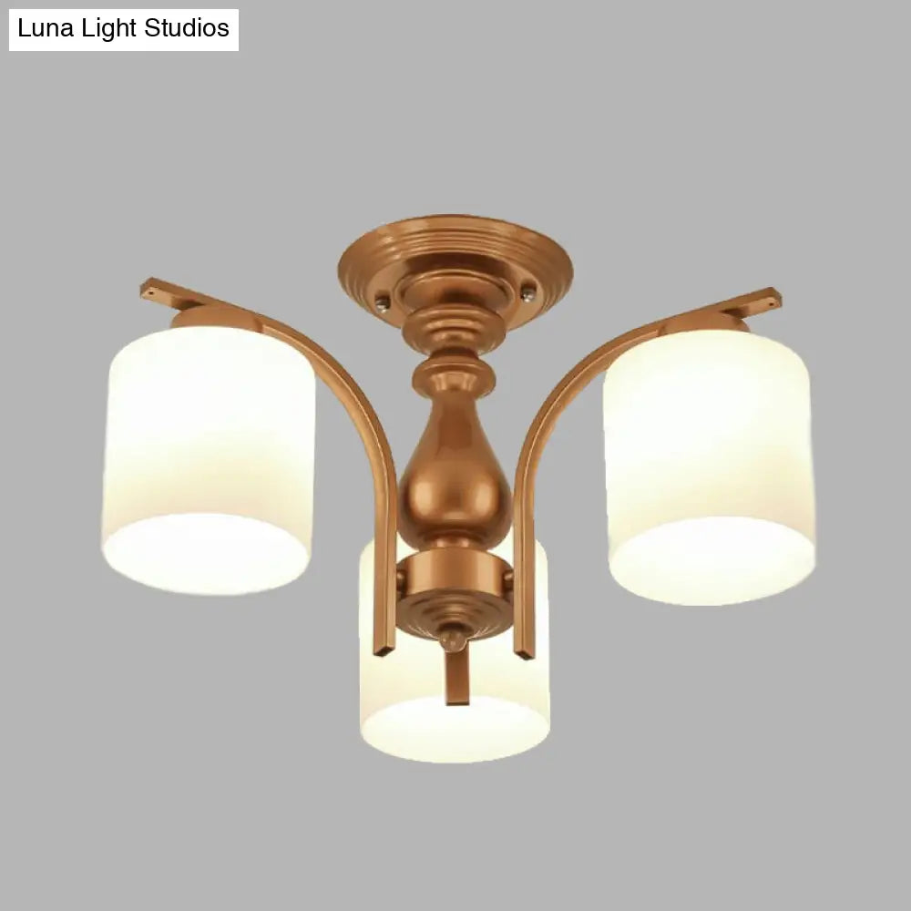 Traditional Gold Semi Flush Ceiling Light Fixture With Frosted Glass Shade - 3/5/6 Lights For