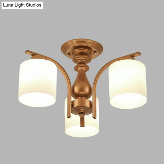 Traditional Gold Semi Flush Ceiling Light Fixture With Frosted Glass Shade - 3/5/6 Lights For