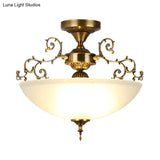 Traditional Gold Swirling Arm Ceiling Lamp With 3 Wide Bowl Lights 13’/17’ Semi Flush Mount