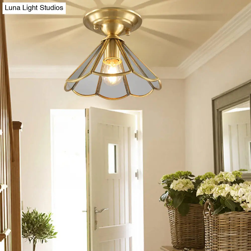 Traditional Gold Tapered Semi Flush Mount Ceiling Light For Living Room