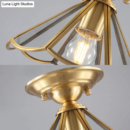 Traditional Gold Tapered Semi Flush Mount Ceiling Light For Living Room